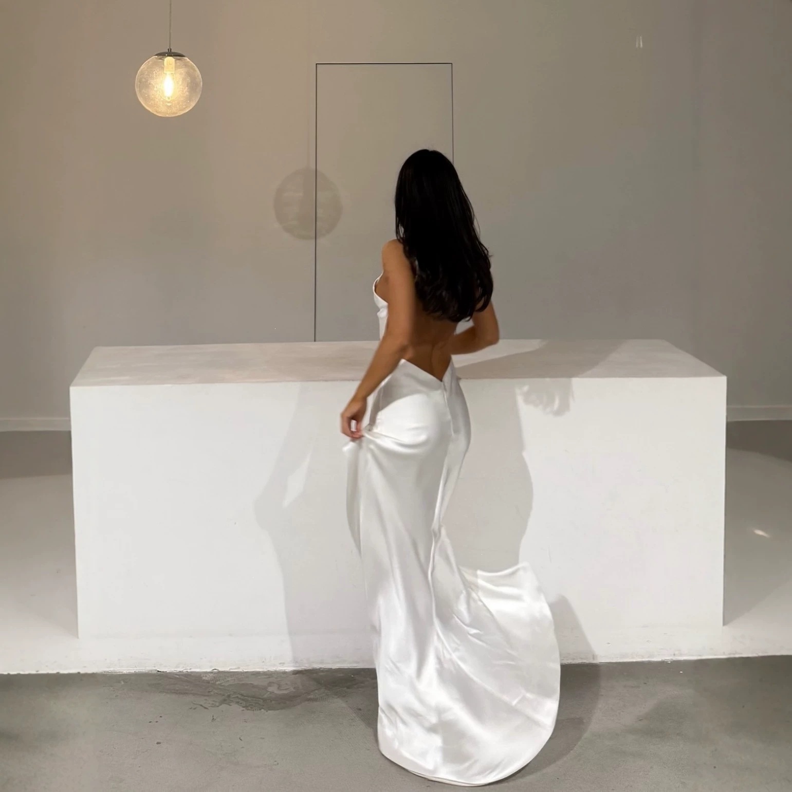 White Satin Maxi Evening Dress - Elegant Satin Evening Gown Split review and price