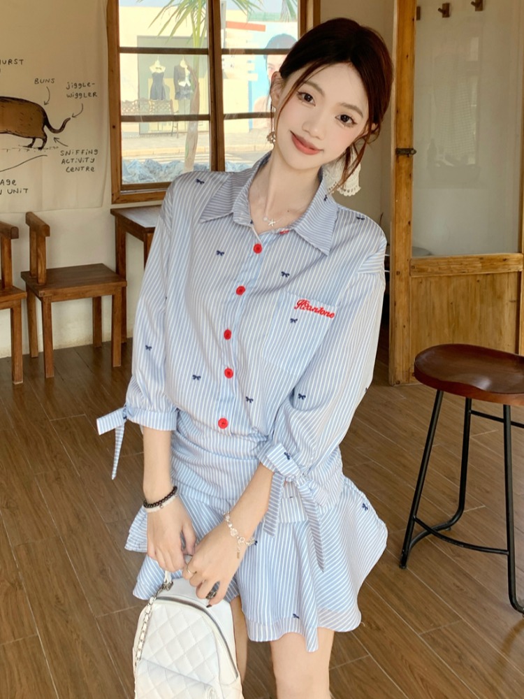 Korean Style Casual Striped Sh - Korean Style A Line Shirt Dress review and price