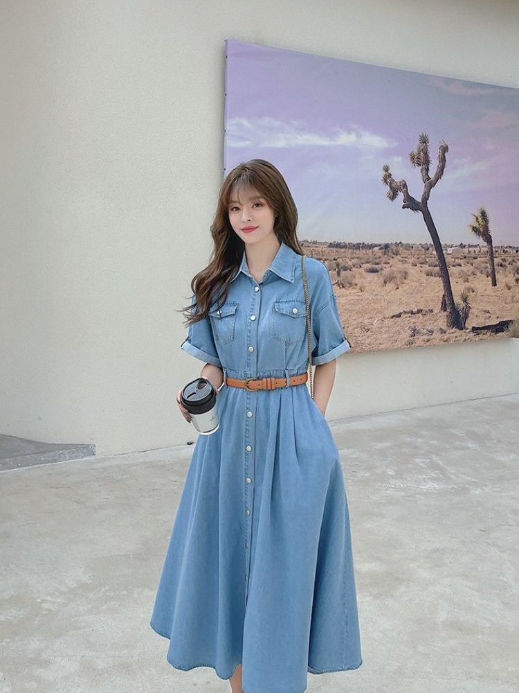 Women's Denim Dress 2026 Summe - Korean Style A Line Shirt Dress review and price