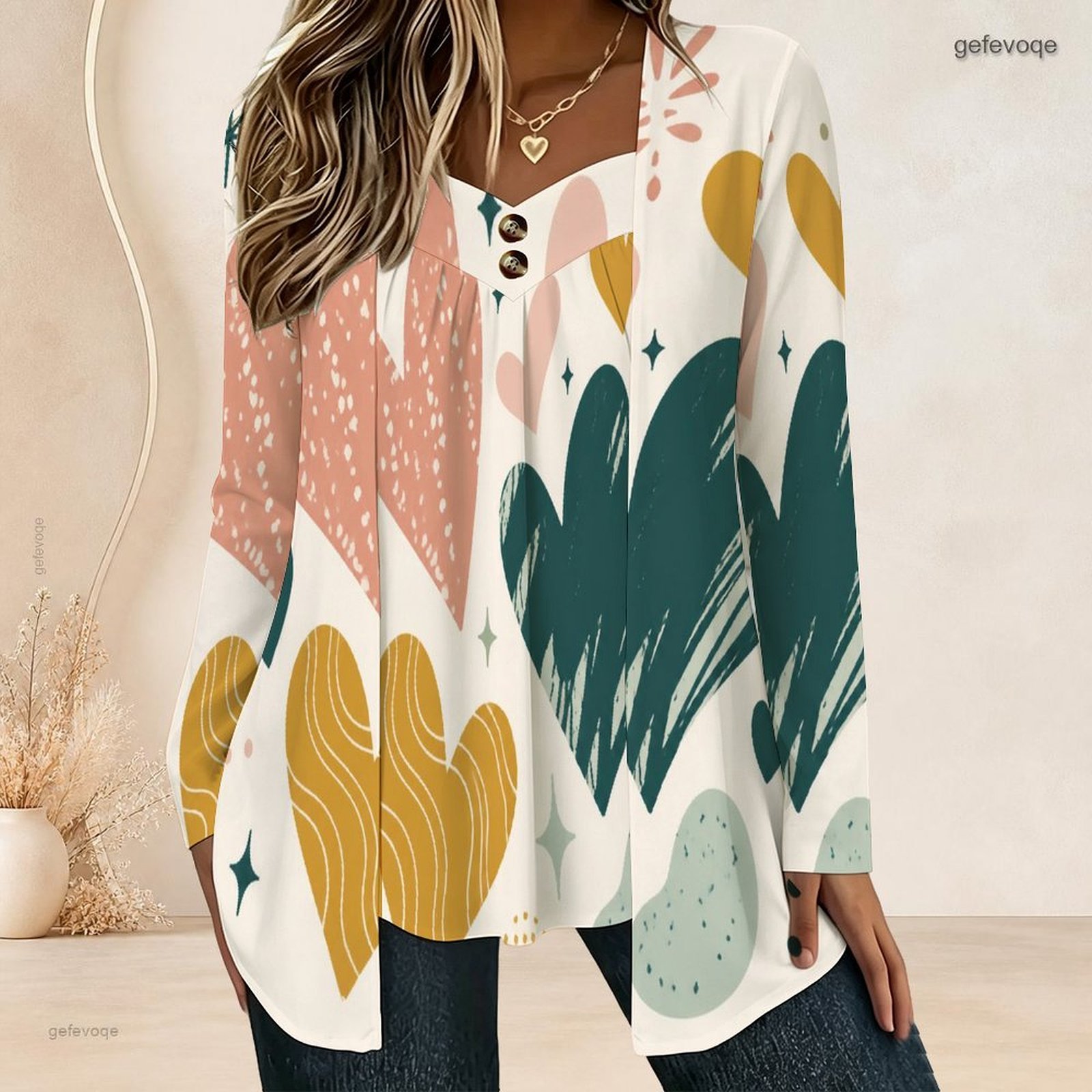 Women Fake Two Piece Long Slee - Blouses review and price