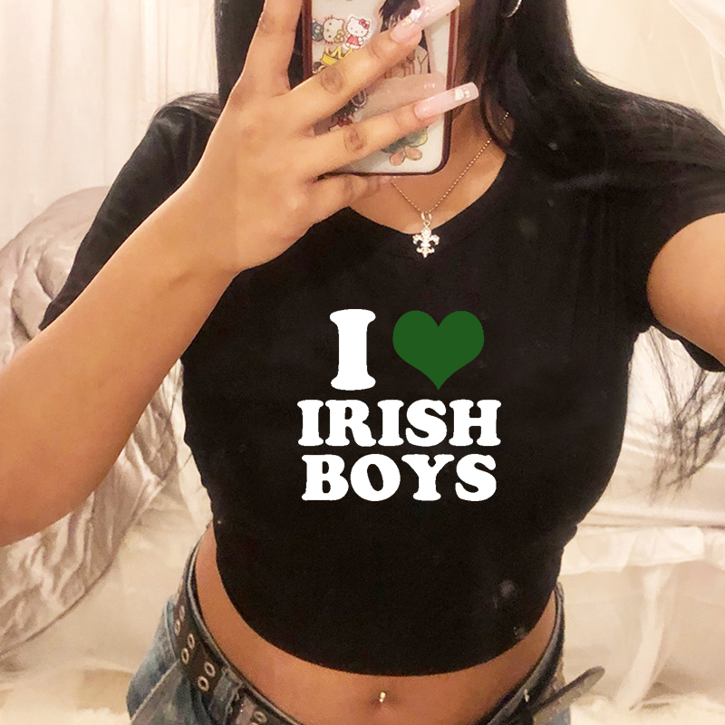 I Love Irish Boys Hip Hop Grap - Y2K Graphic Baby Tee Crop review and price