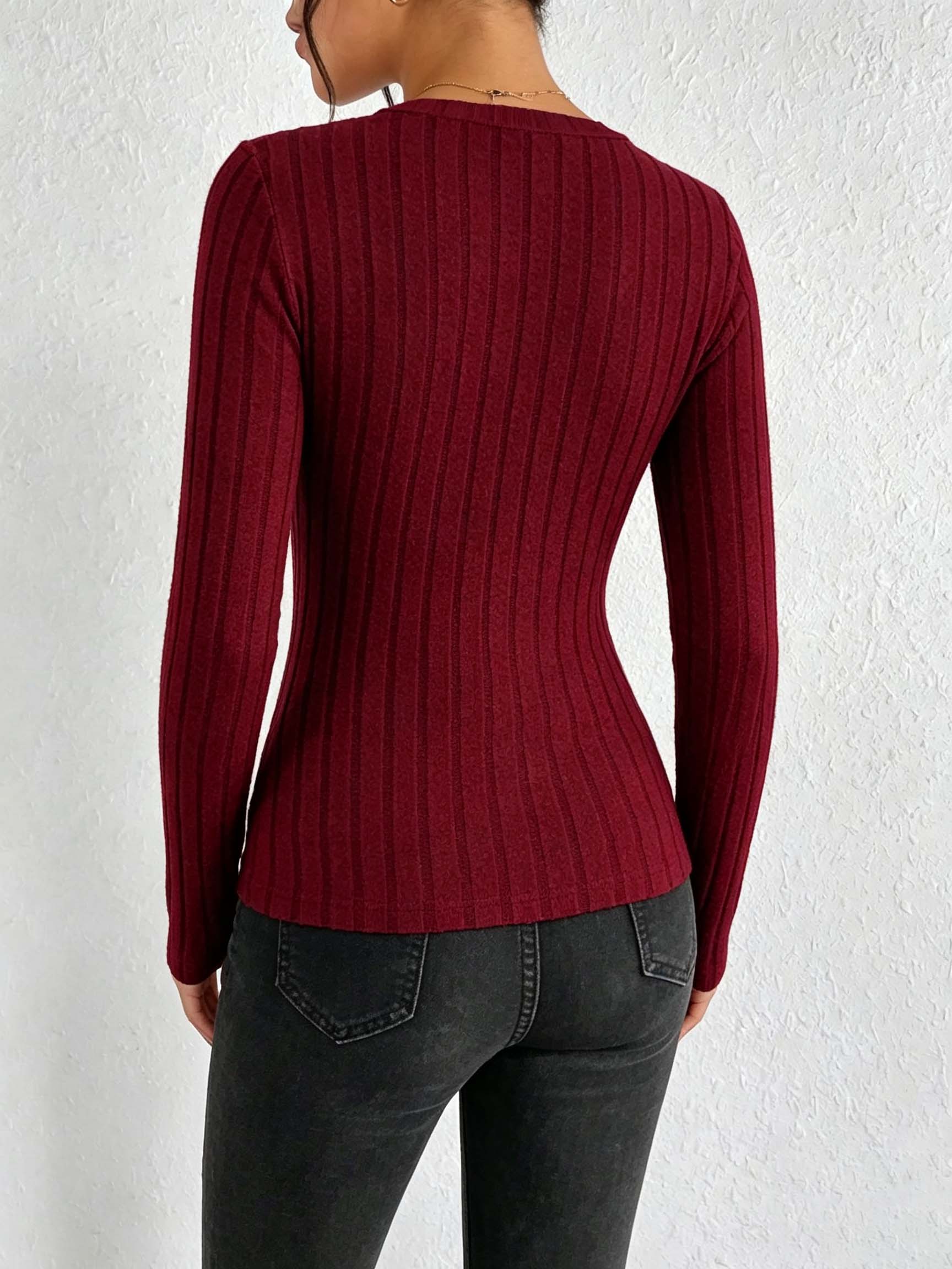Women Solid V‑Neck Ribbed Knit - Blouses review and price