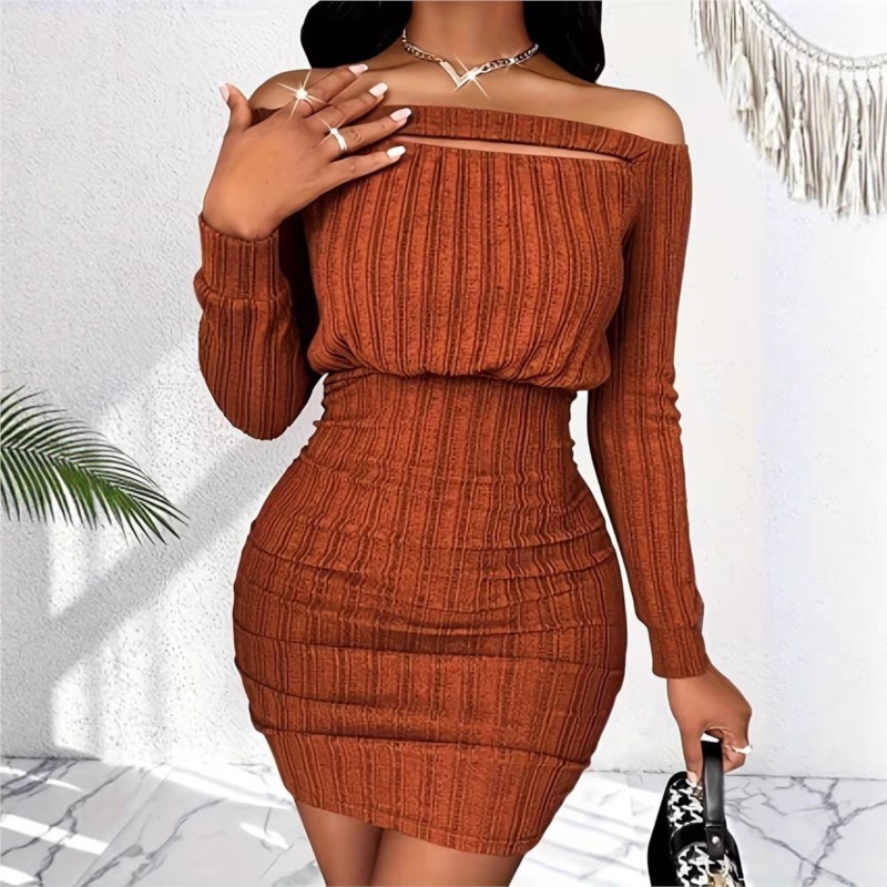 Women's Fashion Dress Spring A - Bodycon Long Sleeve Ribbed Dress review and price