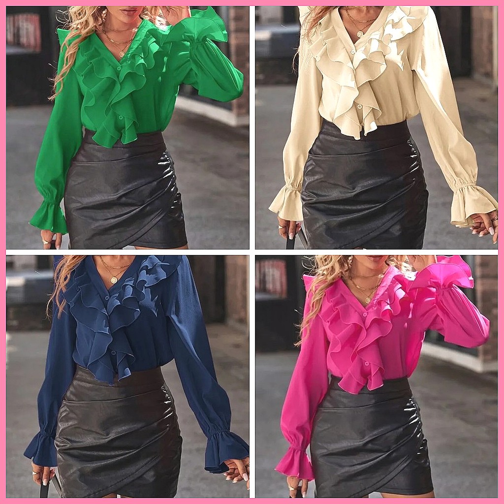 2025 Fashion V-Neck Ruffle Fla - Blouses review and price