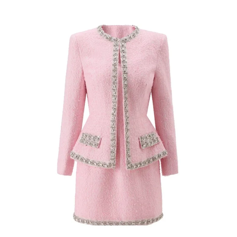 Premium Pink Tweed Women Two-P - Tweed Two Piece Blazer Dress review and price