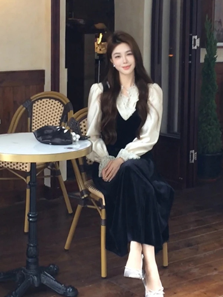 XZY Chic Lace Patchwork Silk S - Korean Style A Line Shirt Dress review and price