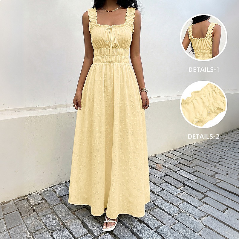 Summer Sleeveless Square Neck  - Boho Summer Beach Maxi Dress review and price