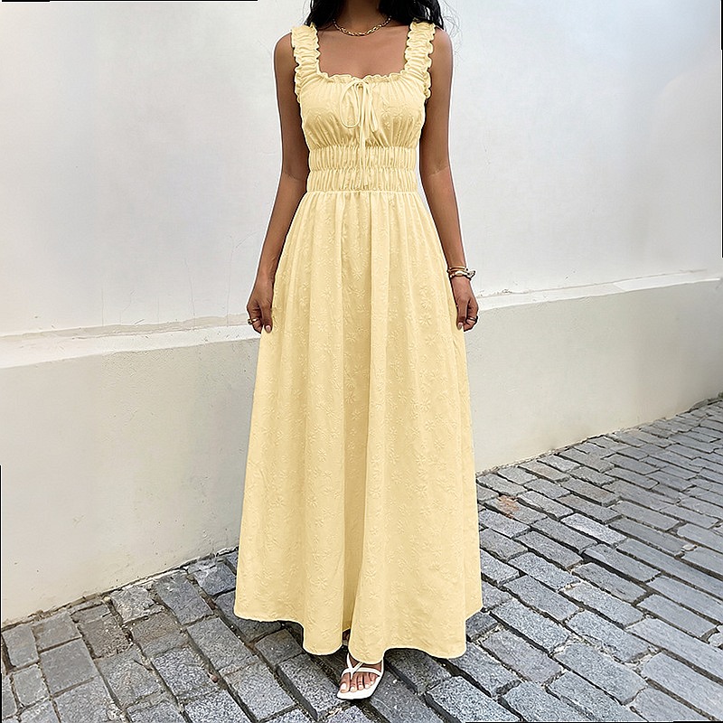 Summer Sleeveless Square Neck  - Boho Summer Beach Maxi Dress review and price