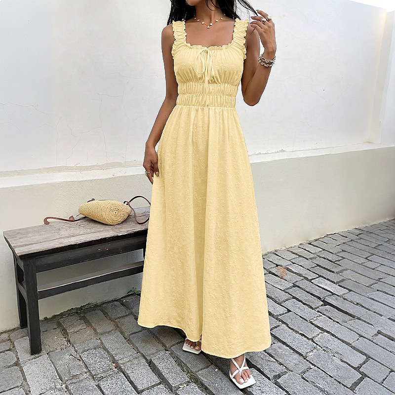 Summer Sleeveless Square Neck  - Boho Summer Beach Maxi Dress review and price
