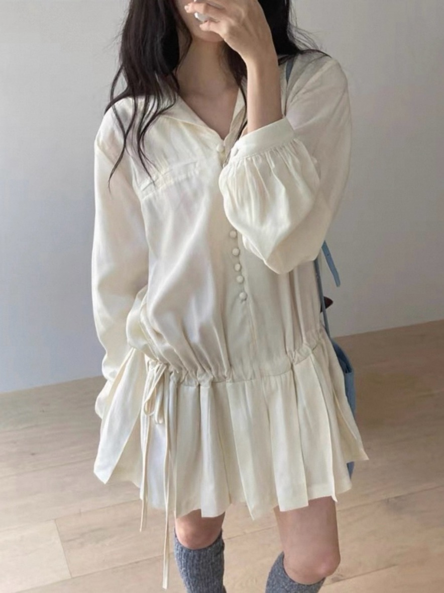 Slimming Long Sleeve Shirt Dre - Korean Style A Line Shirt Dress review and price