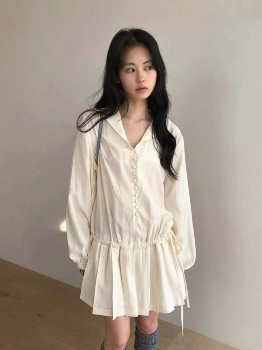 Slimming Long Sleeve Shirt Dre - Korean Style A Line Shirt Dress review and price