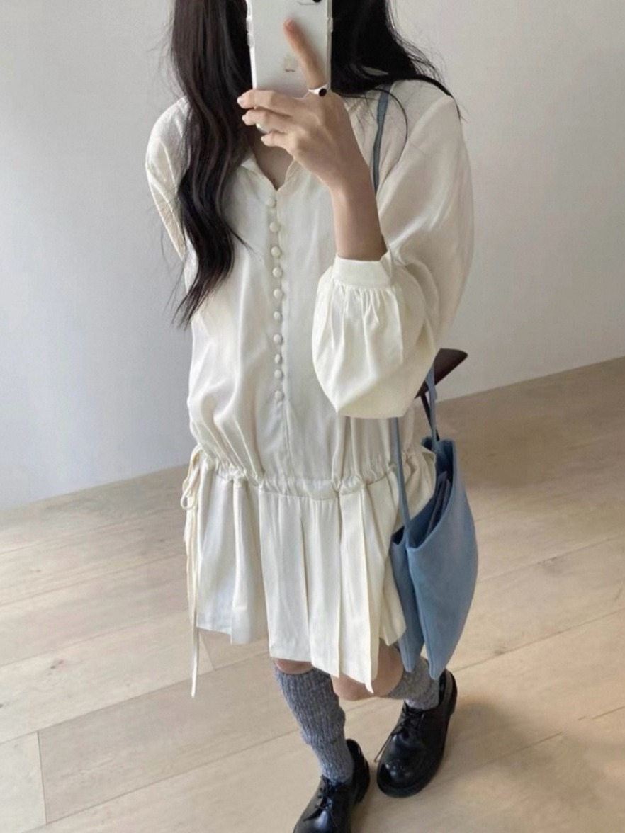 Slimming Long Sleeve Shirt Dre - Korean Style A Line Shirt Dress review and price