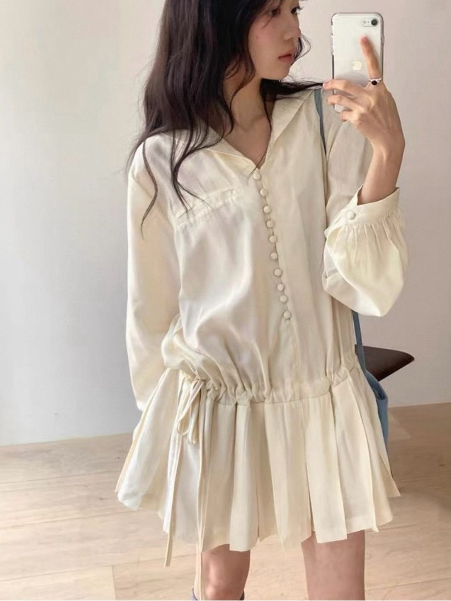 Slimming Long Sleeve Shirt Dre - Korean Style A Line Shirt Dress review and price