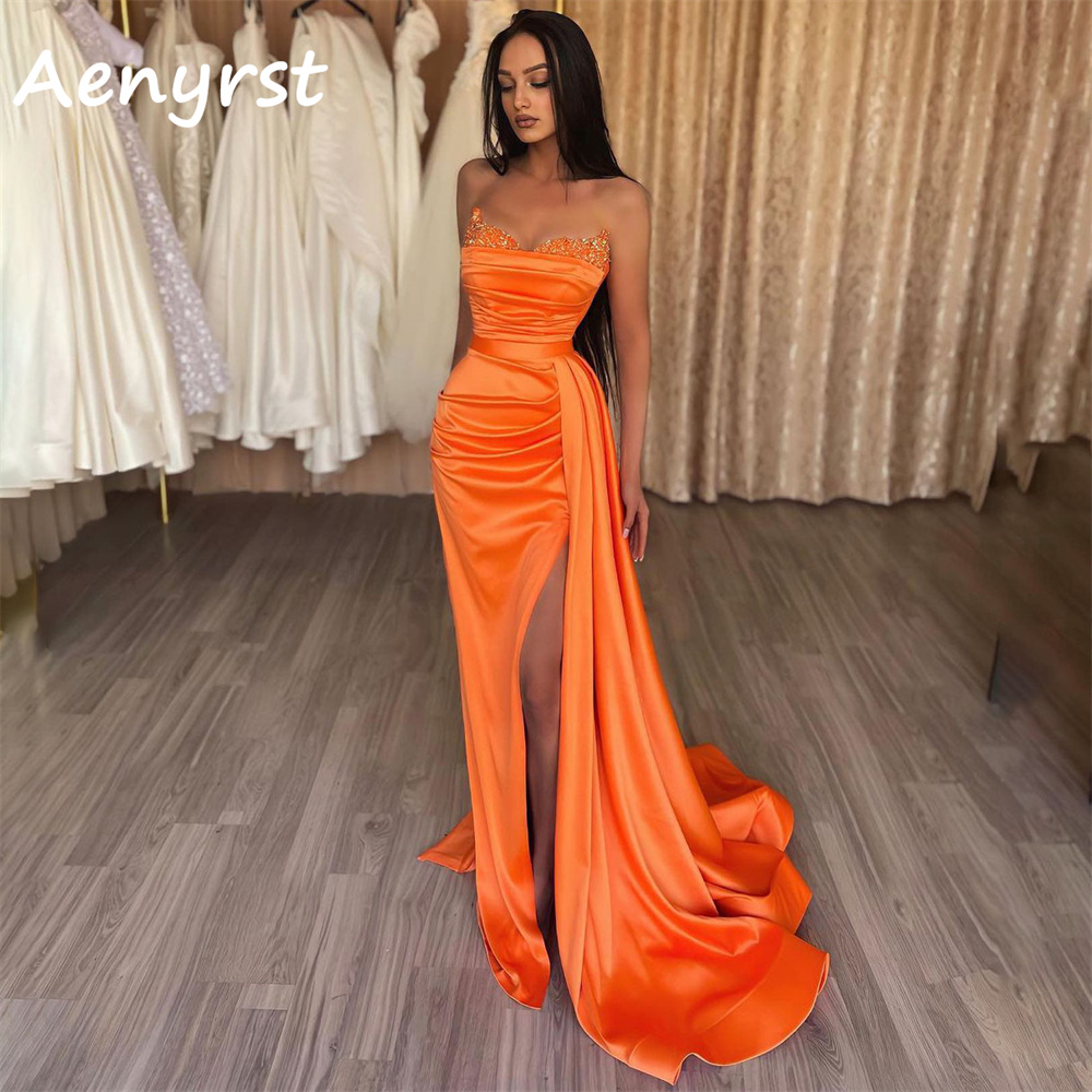 Aenyrst Elegant Strapless Merm - Elegant Satin Evening Gown Split review and price