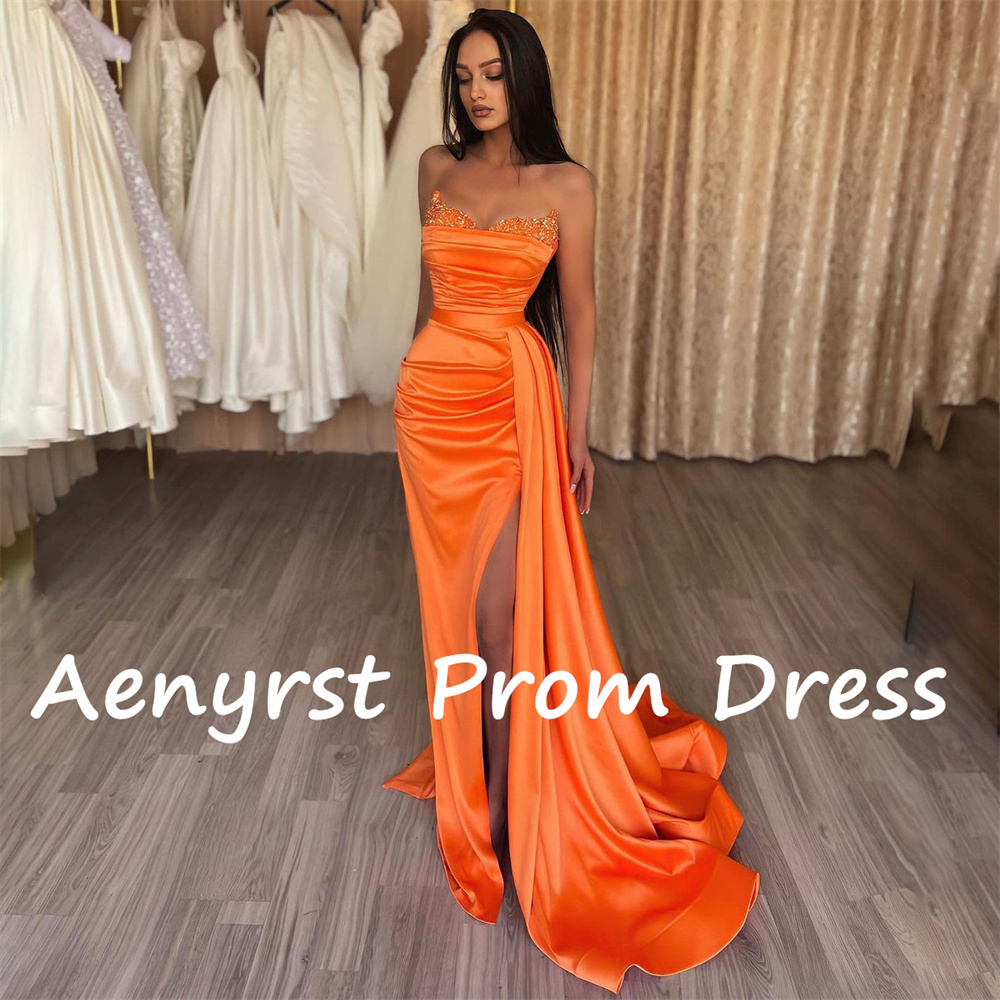 Aenyrst Elegant Strapless Merm - Elegant Satin Evening Gown Split review and price