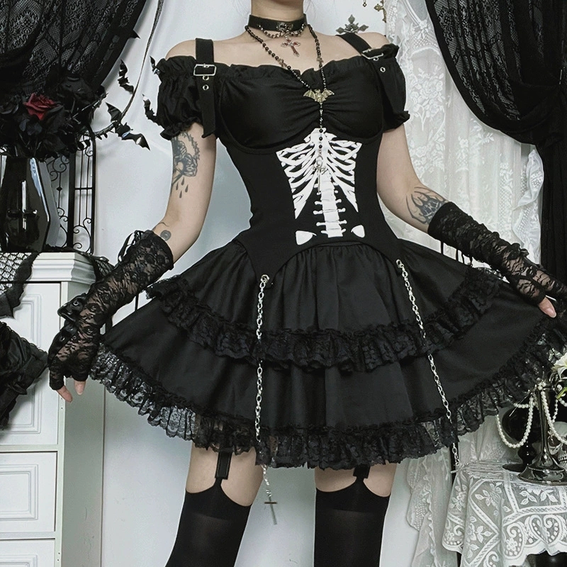 Goth Dark E-girl Kawaii Lace S - Y2K Backless Halter Mini Dress review and price