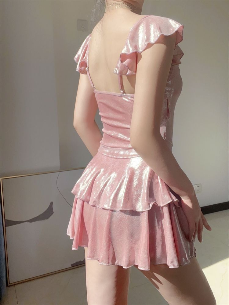 Flattering Shiny Pink Swimwear - Skirts review and price